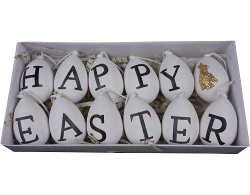 Hoff Interieur Eierbox Happy Easter Set 12er Set, Box: 18x9x3.5cm, Ei: ø3cm