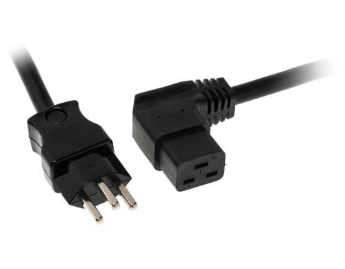 Netzkabel T23 - C19 90° gewinkelt schwarz, 1.5m Kabel, H05VV-F 3G1.5mm
