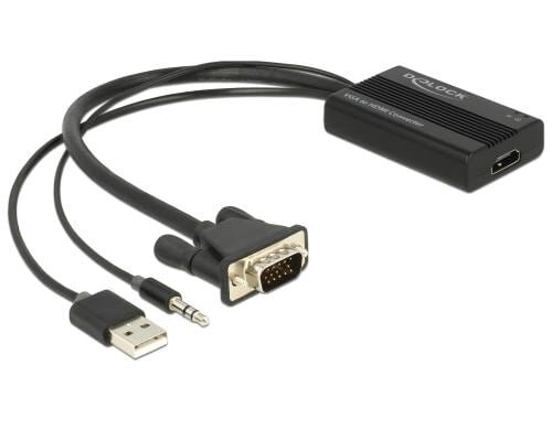 Delock VGA zu HDMI Konverter mit Audio 25cm 1080p, mit Audio, Stromversorgung über USB