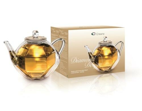 Creano Glas-Teekanne Diamonddesign doppelwandig, isolierend
