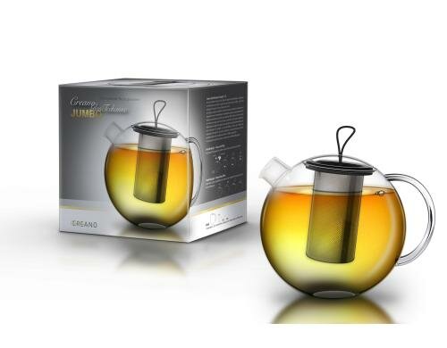 Creano Glas-Teekanne Jumbo 4teilig Edelstahlsieb, Glasdeckel, Silikoneinsatz