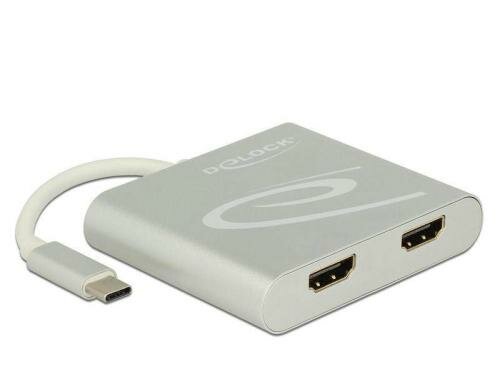 Monitor Splitter USB Typ-C  zu 2x DP 4K bis 30Hz, Silber, DP Alternate Mode