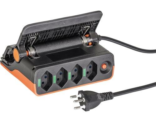 STEFFEN Steckdosenleiste 4x T13, schwarz ohne Schalter, 3m Kabel, Clip, Lock