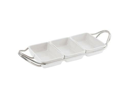 Sambonet Servierset mit 3 Schalen Porzellan, LxBxH: 36x18x6cm