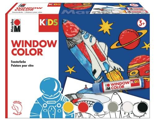 Marabu Window Color Weltall 6 x 25ml, 1 Malvorlage, Malfolie