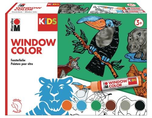 Marabu Window Color Dschungel 6 x 25ml, 1 Malvorlage, Malfolie