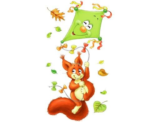 B&H Fensterbild Eichhörnchen mit Drachen Grösse 16.5x32.5cm