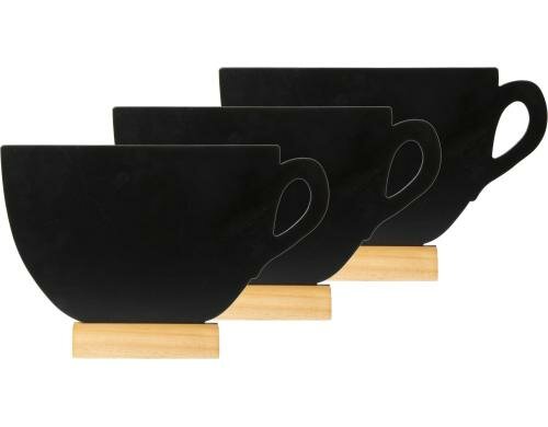 Securit Tischkreidetafel Silh. 3x MiniTasse Holzfuss, inkl. 1 weisser Kreidestift