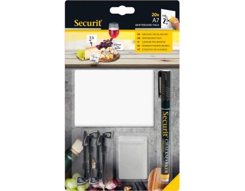Securit Kreidetafel weiss A7 Set à 20 Stk. inkl. 1 schwarzer Kreidestift, 10.5x7.4cm