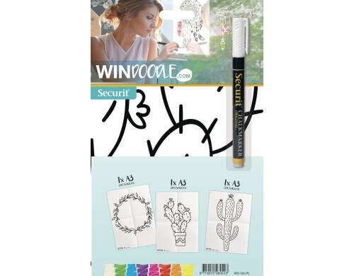 Securit Fensterschablonen Pflanzen A3 3er Set, inkl. 1 Kreidestift