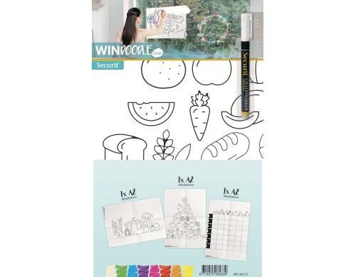 Securit Fensterschablonen Essen A2 3er Set, inkl. 1 Kreidestift
