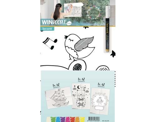 Securit Fensterschablonen Babyzimmer A2 3er Set, inkl. 1 Kreidestift