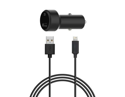 XQISIT Car Charger 2.4A Single USB+Lightn. schwarz