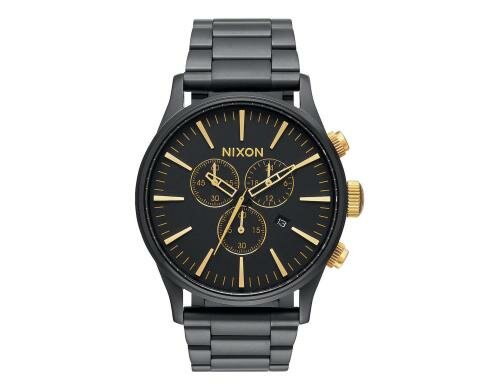Nixon Sentry Chrono Matte Black Gold Herrenuhr, 42mm