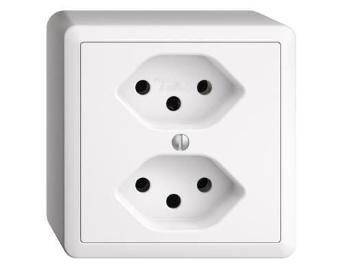 Feller EDIZIOdue Steckdose 2xT13, AP, weiss Komplettset mit Rahmen