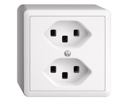 Feller EDIZIOdue Steckdose 2xT23, AP, weiss Komplettset mit Rahmen