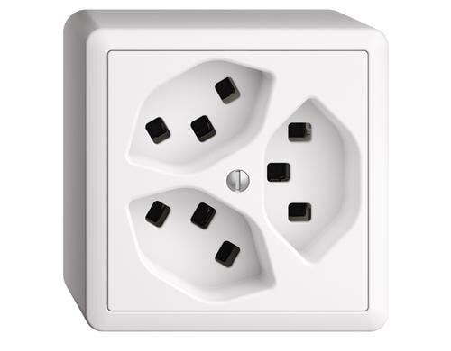 Feller EDIZIOdue Steckdose 3xT23, AP, weiss Komplettset mit Rahmen