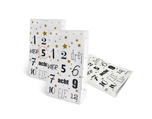 B+C Adventskalender Set EINS ZWEI DREI 24 Tüten, 12 x 21 x 6 cm