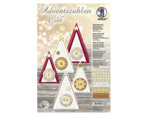 URSUS Adventskalender-Zahlen gold 4 Blatt Zahlen für 2 Adventskalender