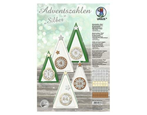 URSUS Adventskalender-Zahlen silber 4 Blatt Zahlen für 2 Adventskalender