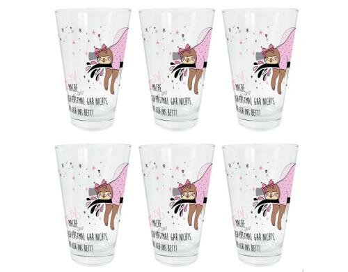 Geda Label Longdrinkglas Faultier 6er Set, Fassungsvermögen: 300ml, rosa