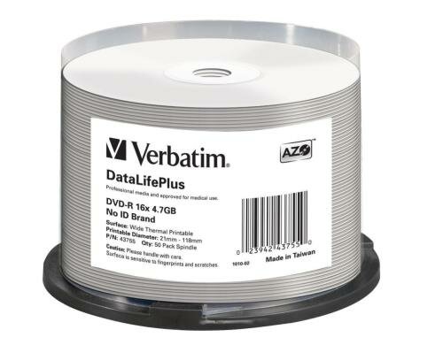 Verbatim DVD-R Medien 4.7GB,16x,50er Spind Thermo Printable, White Fullsize Surface