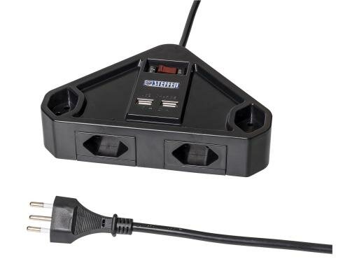 Steba Steckerleiste 4xT13 2xUSB Stromcenter USB 5V/2.1A, Überlast-Reset, schwarz