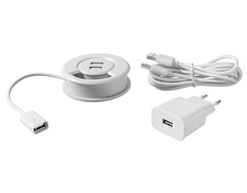 Tisch 2-Port USB Ladegerät 5V/2A Kabeldurchführung, weiss