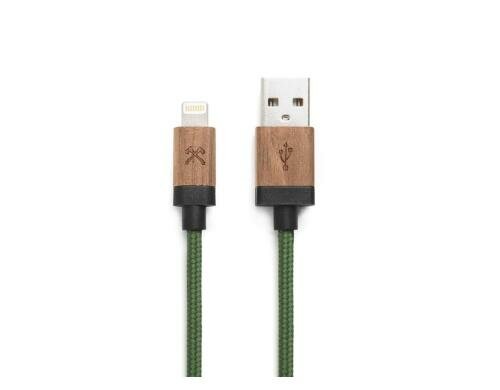 Woodcessories EcoCable USB-Ladekabel Walnuss/Grün, USB-A / Lightning, 1.2M