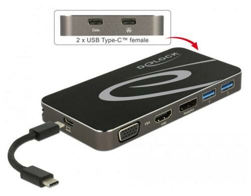 Delock Dockingstation USB Type-C 3.1 HDMI+DP+ VGA 1080p, USB Hub+USB PD Funktion