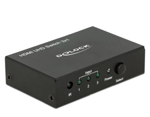 Delock 3 Port HDMI Switch, aktiv verstärkt Manuel+Fernbedienung, 3840x2160@60Hz