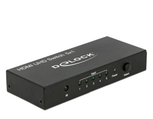 Delock 5 Port HDMI Switch, aktiv verstärkt Manuel+Fernbedienung, 3840x2160@60Hz