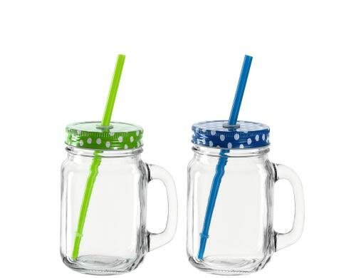 Montana Trinkglas to Go 2er Set blau, grün 2er Set, 2 Gläser mit Strohalm, H: 14cm