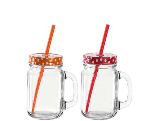 Montana Trinkglas to Go 2er Set orange, rot 2er Set, 2 Gläser mit Strohalm, H: 14cm