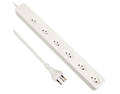Steckdosenleiste 6xT13 quer, ohne Schalter 1.5m Kabellänge, weiss