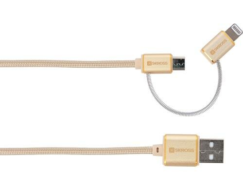 SKROSS 2in1 Chargen Sync Gold Steel Line, für MicroUSB und Lightning
