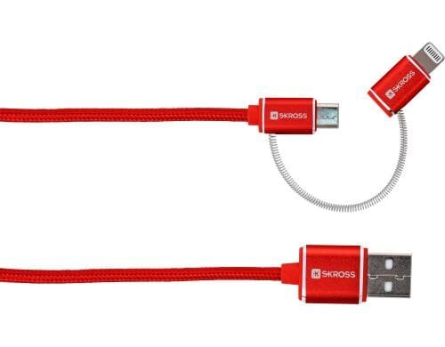 SKROSS 2in1 Chargen Sync Red Steel Line, für MicroUSB und Lightning