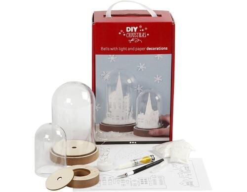 Creativ Company Bastelset für 2 Glocken inkl. LED, Kunstschnee, Messer, Schablone