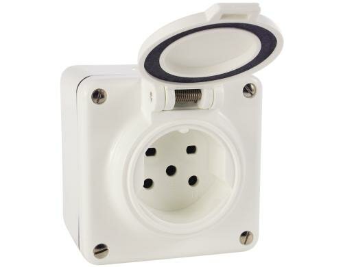 Steffen Steckdose 1xT15 nass, NAP weiss, mit Steckklemmen, IP54