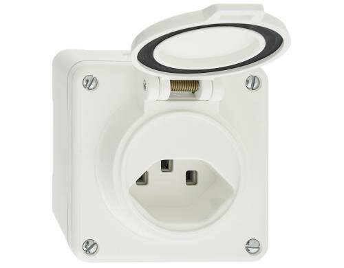 Steffen Steckdose 1xT23 nass, NAP weiss, mit Steckklemmen, IP54