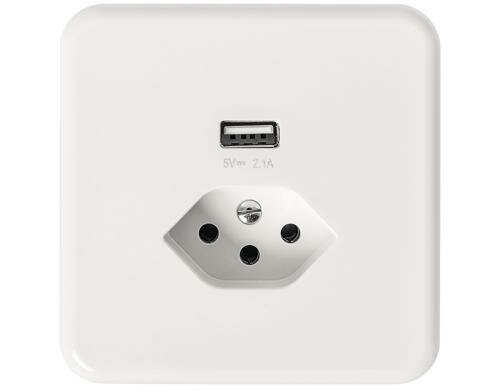 Steffen Steckdose 1xT13 1xUSB, UP weiss, 2.1A USB Lader