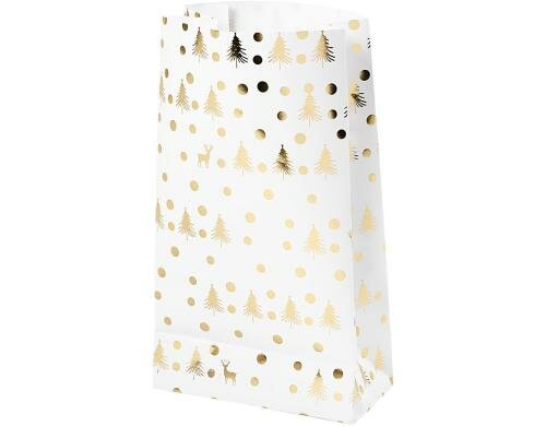 Folia Papiertüte Weihnachtsbaum gold weiss 8 Stück, 21 x 6 x 12 cm