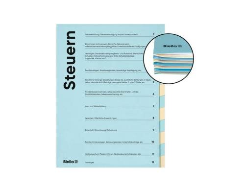 Biella Steuermappe A4 12-teilig deutsch blau/beige