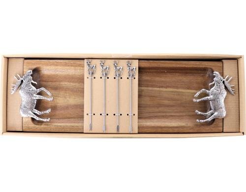 Hoff Interieur Holzbrett mit Picker Hirsch Grösse Brett: 35x12,5x1,5cm, Akakazienholz