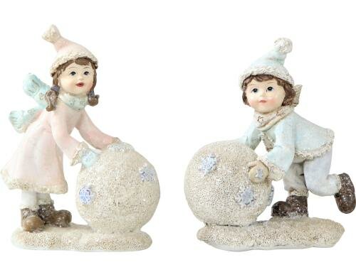 Hoff Interieur Figuren Winterkinder 2er Set 8x5x10cm,8x5x10cm,11x5x9cm, Polyserin