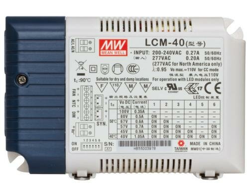 Mean Well LED-Treiber Konstantstrom LCM-40, 2 - 100 V DC, 350 - 1050mA - 42W