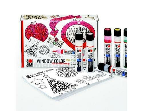 Marabu Window Color Handlettering Xmas Set 6 x Window Color, 1 x Malvorlage A3