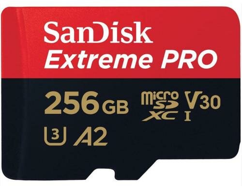 SanDisk microSDXC Card 256GB ExtremePro A2 lesen 170MB/s, schreiben 90MB/s, inkl.Adap