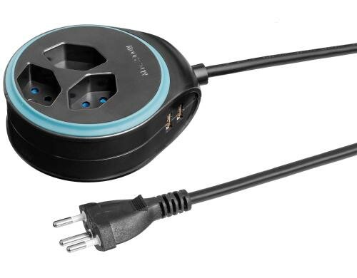 STEFFEN STEBA DISC Steckerl. 3xT13, USB SB Rund, Resetschalter, 1.5m, schwarz/blau