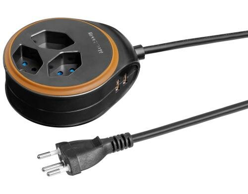 STEFFEN STEBA DISC Steckerl. 3xT13, USB SG Rund, Resetschalter, 1.5m, schwarz/gold